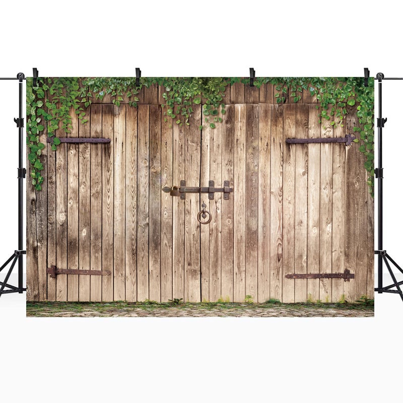 Riyidecor Western Rustic Barn Backdrop Farmhouse Door Wood Photography Backgrounds 10Wx8H Feet Retro Brown Family Reunion Plank Shabby Chic Photo Shoot Party Birthday Decor Props Photo Shoot Vinyl - Image 2